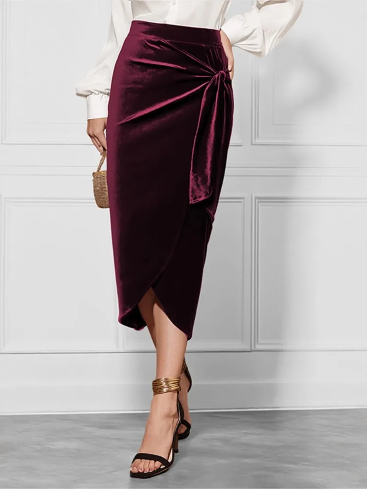 2025 Autumn Elegant Skirts For Woman Skirt Temperament Vintage Commuting Leace-up Winter Clothes Woman Pulls Femmes Solid Color