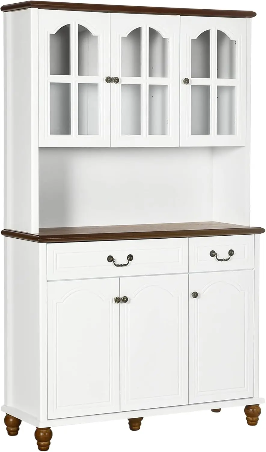 

71 Kitchen Hutch with Soft Closing Window Pane Doors, Freestanding Storage Cabinet with 2 Drawers and 3-Level Adjustable Shelve