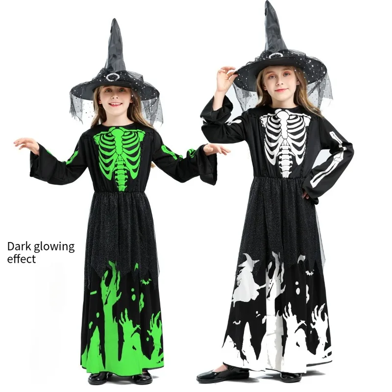 جديد ليلة ضوء الموت ريبر المنجل الأطفال الساحرة الديكور الأسود أنثى تأثيري الساحرة هالوين زي