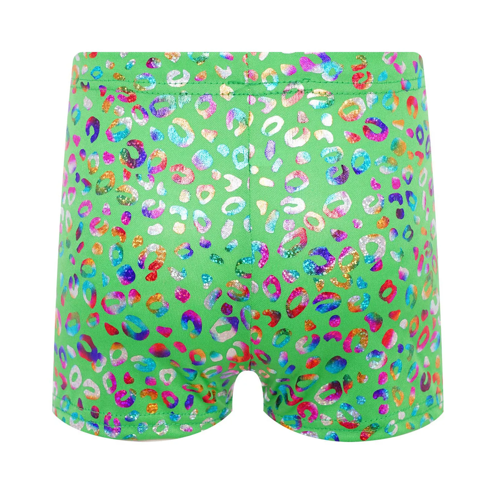 Kids Girls Boys Metallic Leopard Print Dance Shorts Elastic Waistband Boxer Shorts Ballet Dance Performance Costume Streetwear