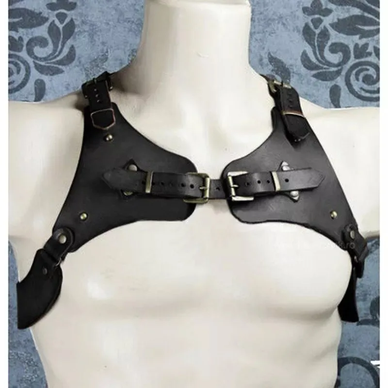 Haut court à bretelles en cuir gothique Steampunk médiéval pour hommes et femmes, armure de poitrine initiée, ceinture SFP, 7.5 ate, costume de cosplay pour la fête