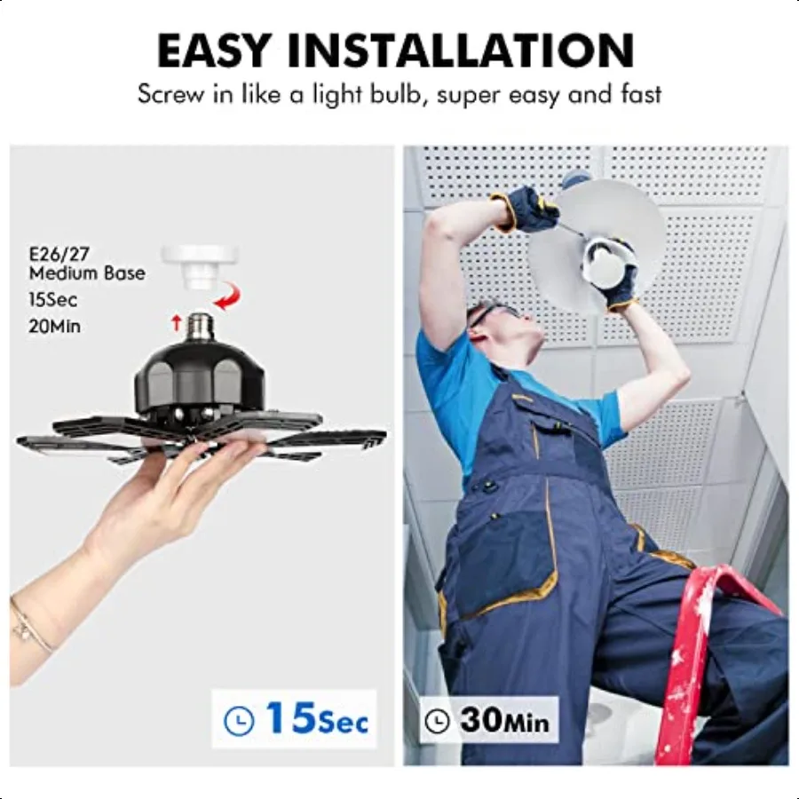 2-pack LED-garageverlichting 180W vervormbaar 18000LM dicht bij plafondverlichtingsarmaturen E26 E27 Screwin Six Leaf Glow Lighting Ultra B