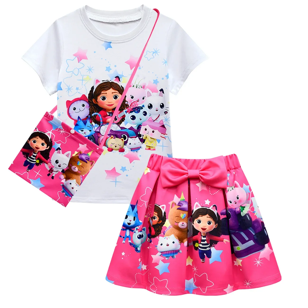 2023 Gabby\'s Dollhouse Kids Summer Gabby Cats T-shirt skirts Set Baby Girls Cute Princess Clothes Toddler Girls Birthday Party