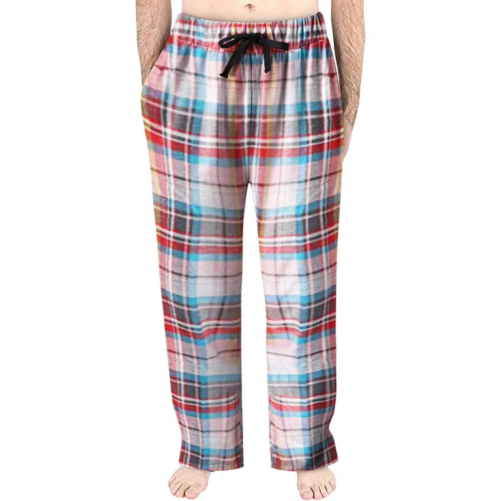 Men\'S Home Pants Fashion Casual Large Plaid Pajama Trousers Can Be Worn Outside Pajamas Clothing For Man  Leg classical  Pants