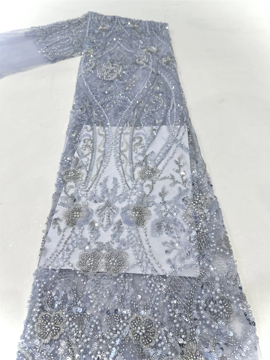 Nigerian Lace Fabrics with Sequins and Beads for Women, African Tulle Lace,  Luxury Crystal Stones Fabrics for Wedding