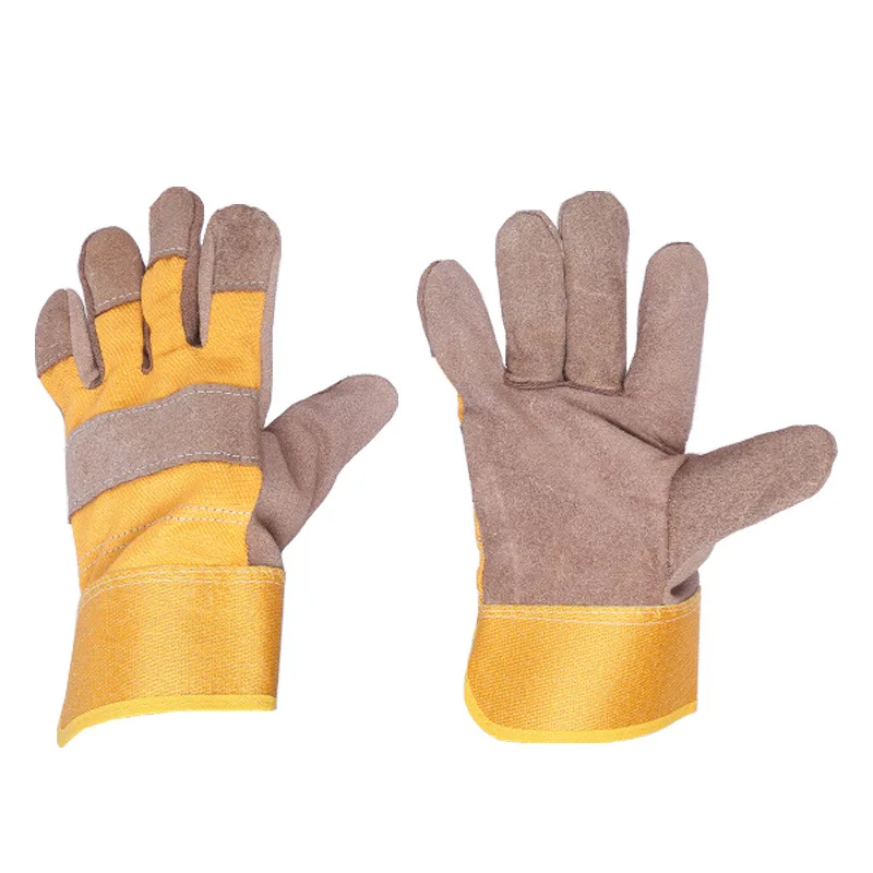 Welding Gloves Cowhide Splicing Thickened Wear-resistant Insulated Welding Gloves Short Leather gloves with two-layer lining