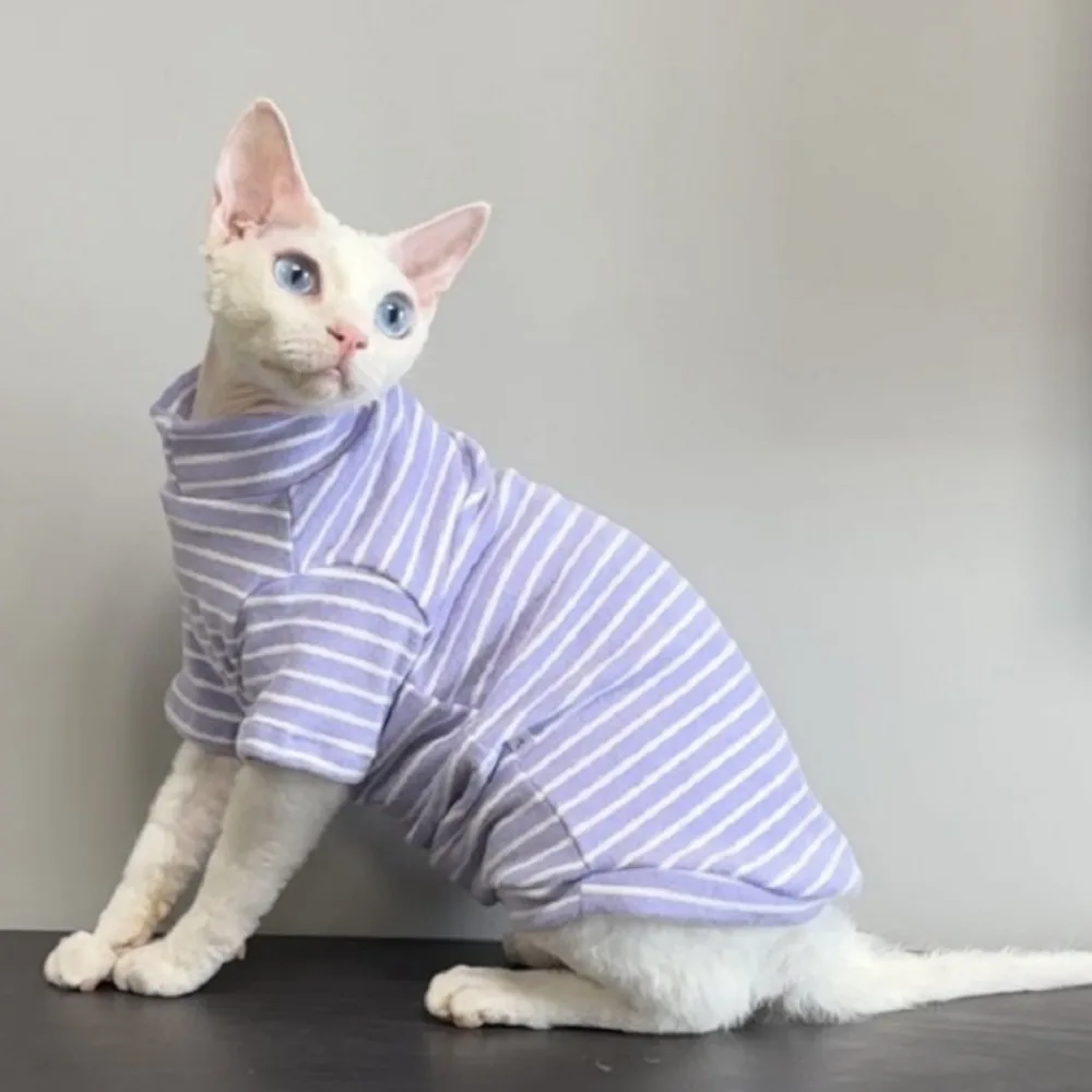 

Fashion Elastic Sphynx Cat Clothes Warm Soft Cat Striped Jumpsuit Cat Two Legged Clothes Hairless Cat Base Shirt for Cats Kitten