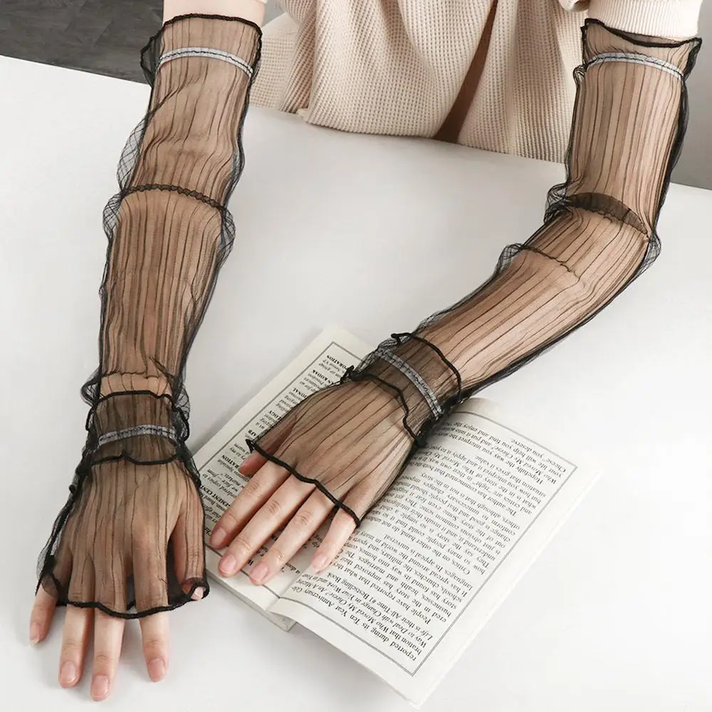 

Cycling Lotus Leaf Mesh Arm Covers Sun Protection UV Protection Lace Gloves Lace Long Sleeves Korean Style Women Arm Sleeves