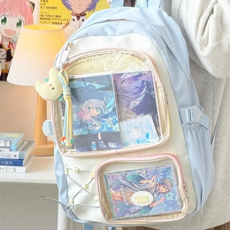 Borsa da scuola Kawaii da donna per studenti Zaino preppy giapponese Borse trasparenti di design per zaino bianco per adolescenti di grande capacità