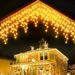 5M Curtain Icecle Led String Light Droop 0.4/0.5/0.6m Christmas Holiday Garlands Faiy Xmas Party Garden Stage Decorative Led