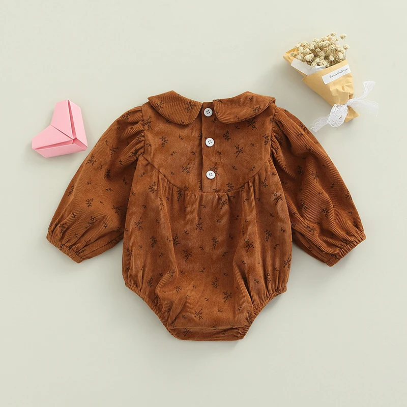 Newborn Infant Baby Girl Long Sleeve Romper Corduroy Ruffle Bodysuit Fall Spring  Snap Button Jumpsuit Clothes Outfit