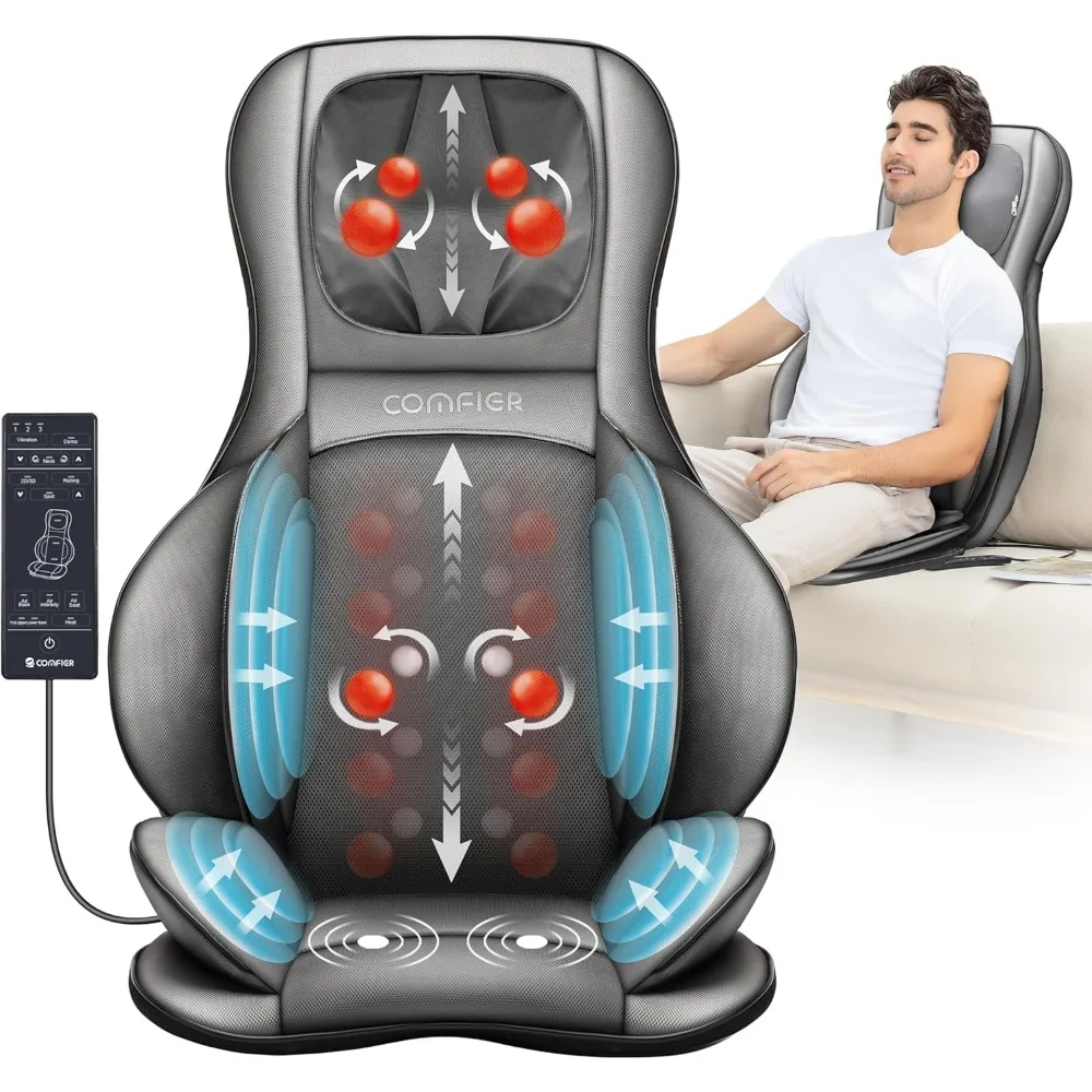 

Massager Chair with Heat, Shiatsu Neck Back Massager Portable with Compress & Rolling,Massage Chair Pad for Full Back