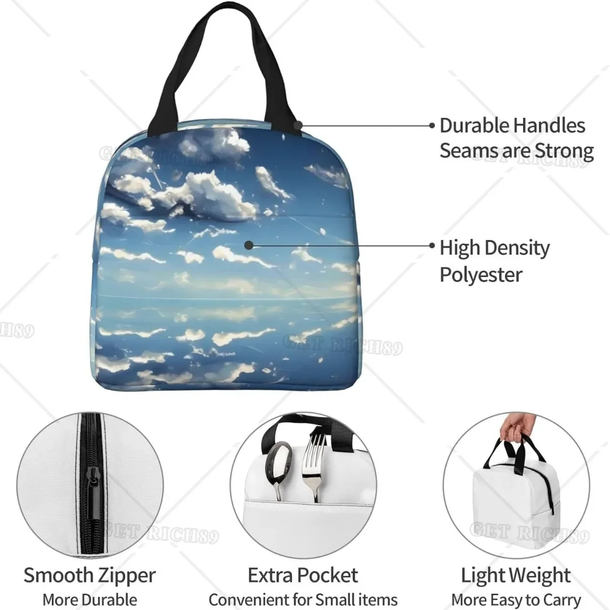 حقيبة غداء معزولة متعددة الوظائف من Sky and Clouds، تصميم مقاوم للماء للعمل والأنشطة الخارجية وعزل طويل الأمد