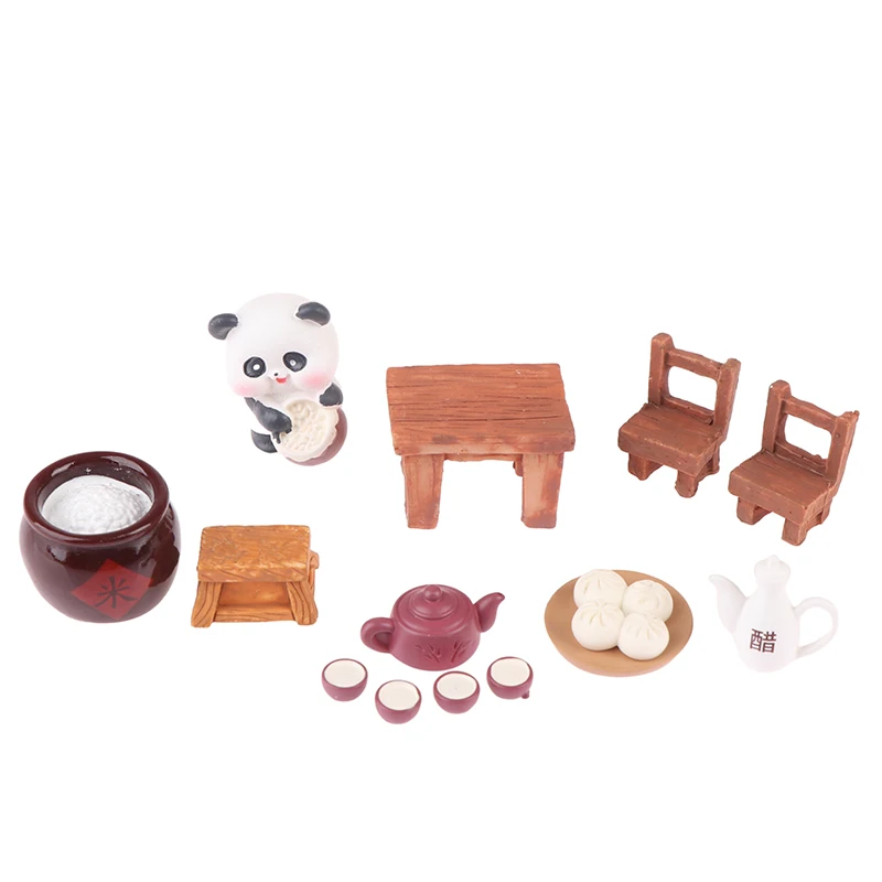 Dollhouse Mini Square Tea Table Chair Rice Wine Vinegar Steamed Bun Kitchen Furniture Miniature Dollhouse Decor Micro Landscape