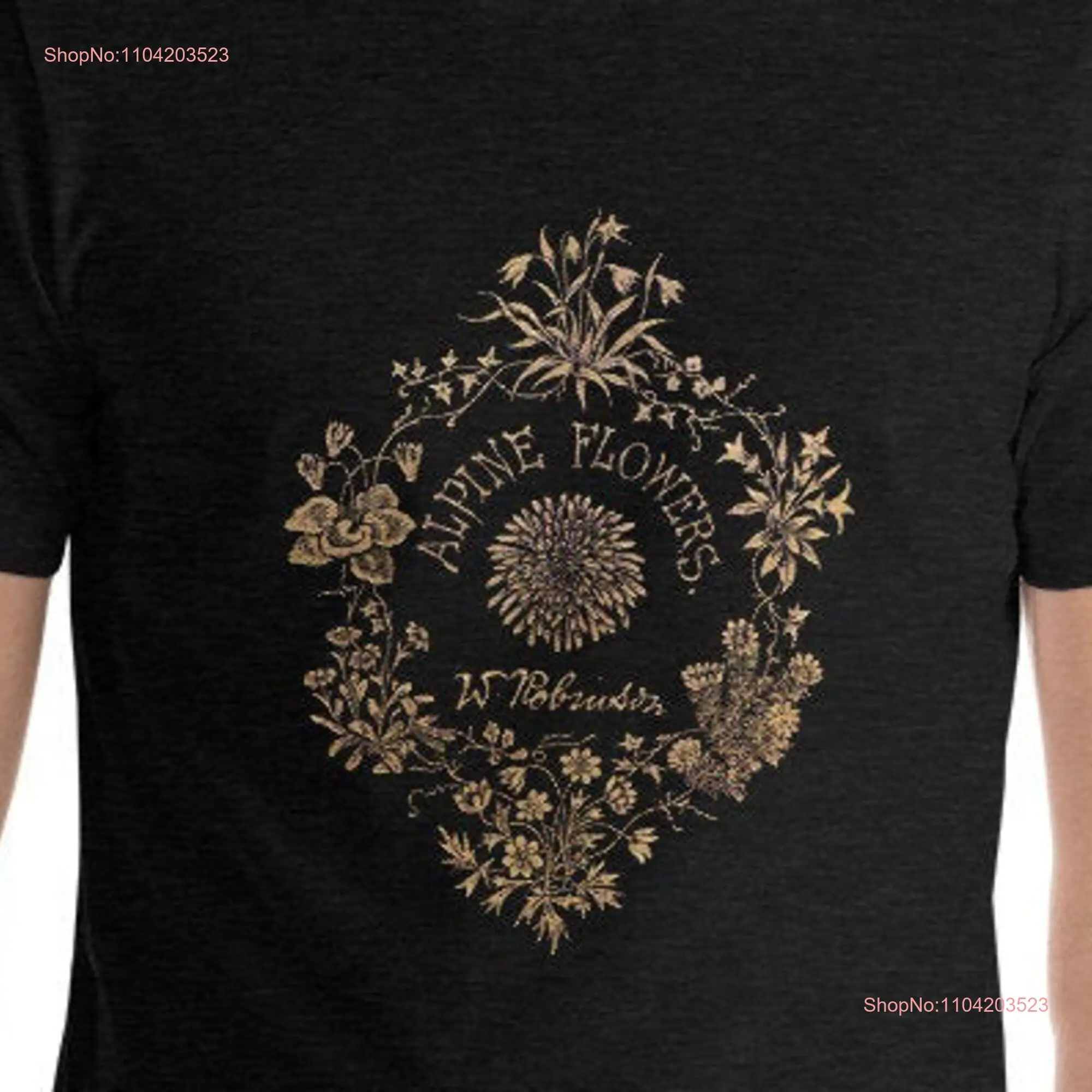 Floral T Shirt Alpine Flowers Ornate Victorian Design Botanical Gardener  long or short sleeves