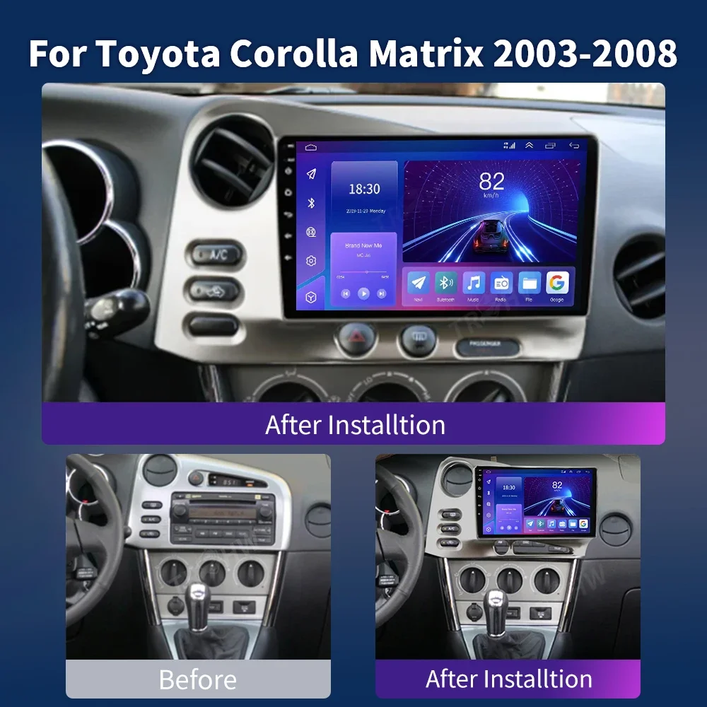 Per Toyota Corolla Matrix E140 2003 - 2008 autoradio per PONTIAC Vibe 2003 2004 autoradio Android 13 Audio CarPlay gps tracker