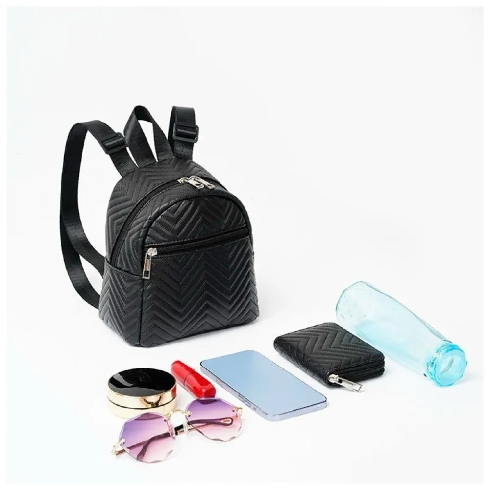 حقيبة ظهر عصرية على الطراز الكوري بخطوط مثلثة أنيقة بلون سادة من جلد البولي يوريثان حقيبة مربعة بسحاب حقيبة صغيرة هدية