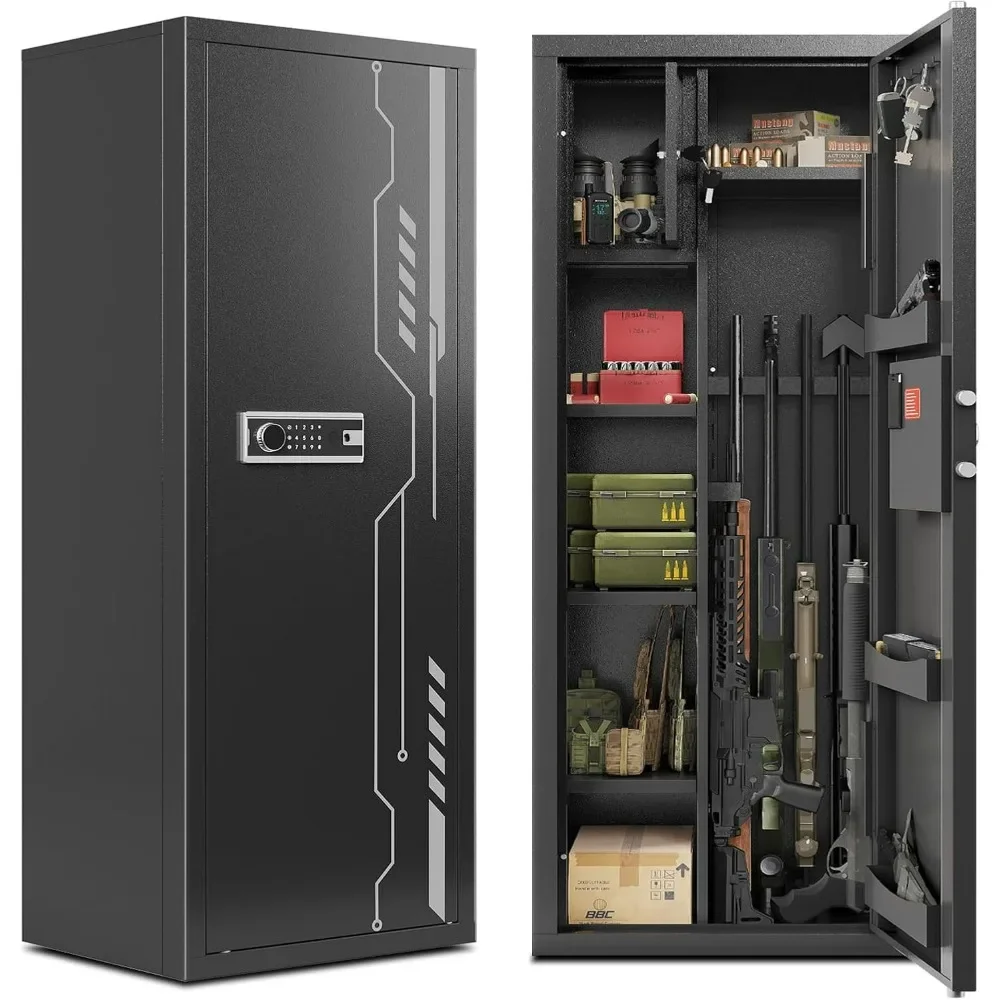 Gun Safe for Home Rifles and Shotgun, 8-12 Gun Cabinet for Rifles and Pistols,  Electronic Gun Cabinet with Removable Shelf