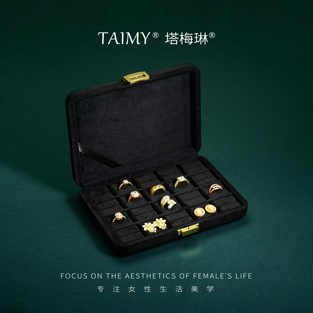 

Коробка для хранения колец TAIMY из бархата, портативный футляр для демонстрации колец, металлический выставочный кейс, ювелирная коробка для бизнеса, лоток для колец, с возможностью нанесения логотипа