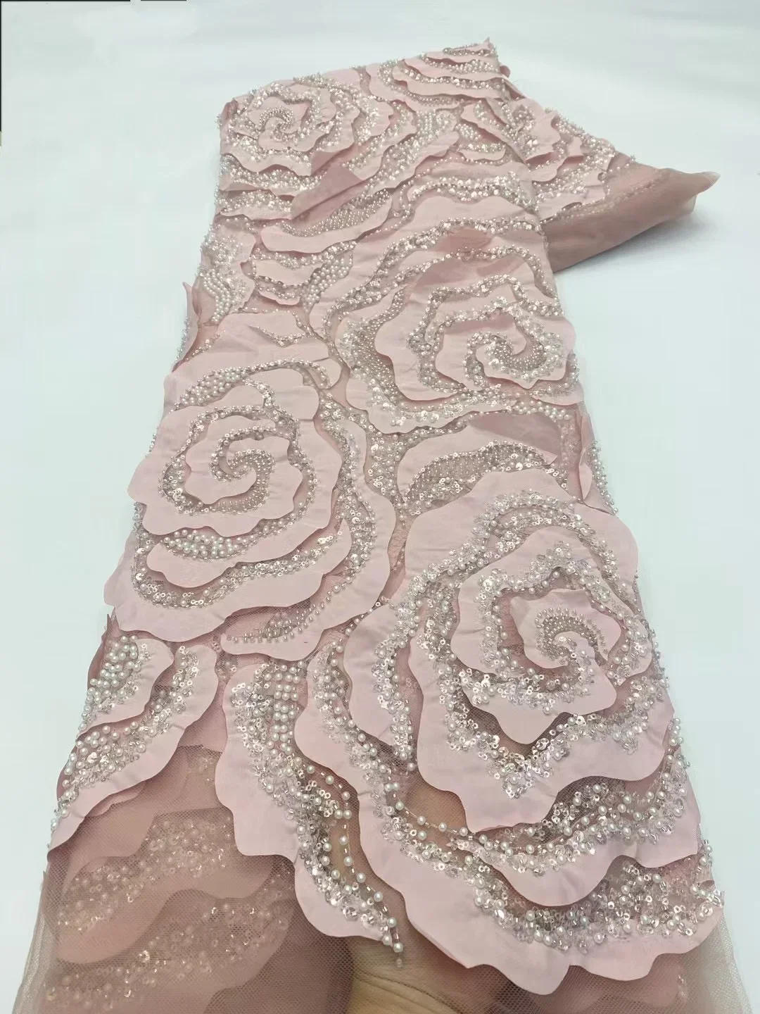 

luxury 2026 High Quality African Sequins 3D Lace Fabric Nigerian French Tulle Beaded Embroidery Lace For Party Luxury Dresses