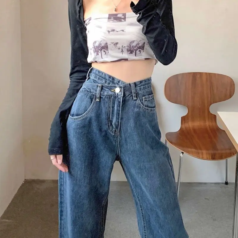 

2024 Street Casual High Waist Jeans Vintage Straight Baggy Denim Pants Streetwear Style Fashionable Wide Leg Denim Trouser L155