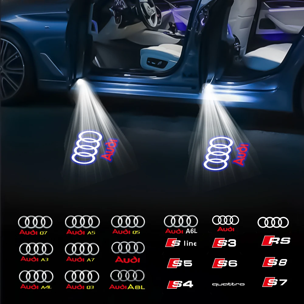 4PCS Car Decor Welcome Light Styling Door Side Projector Induction Lamp Accessories For AUDI SLINE RS S3 S4 S5 S6 QUATTRO A3 Q5