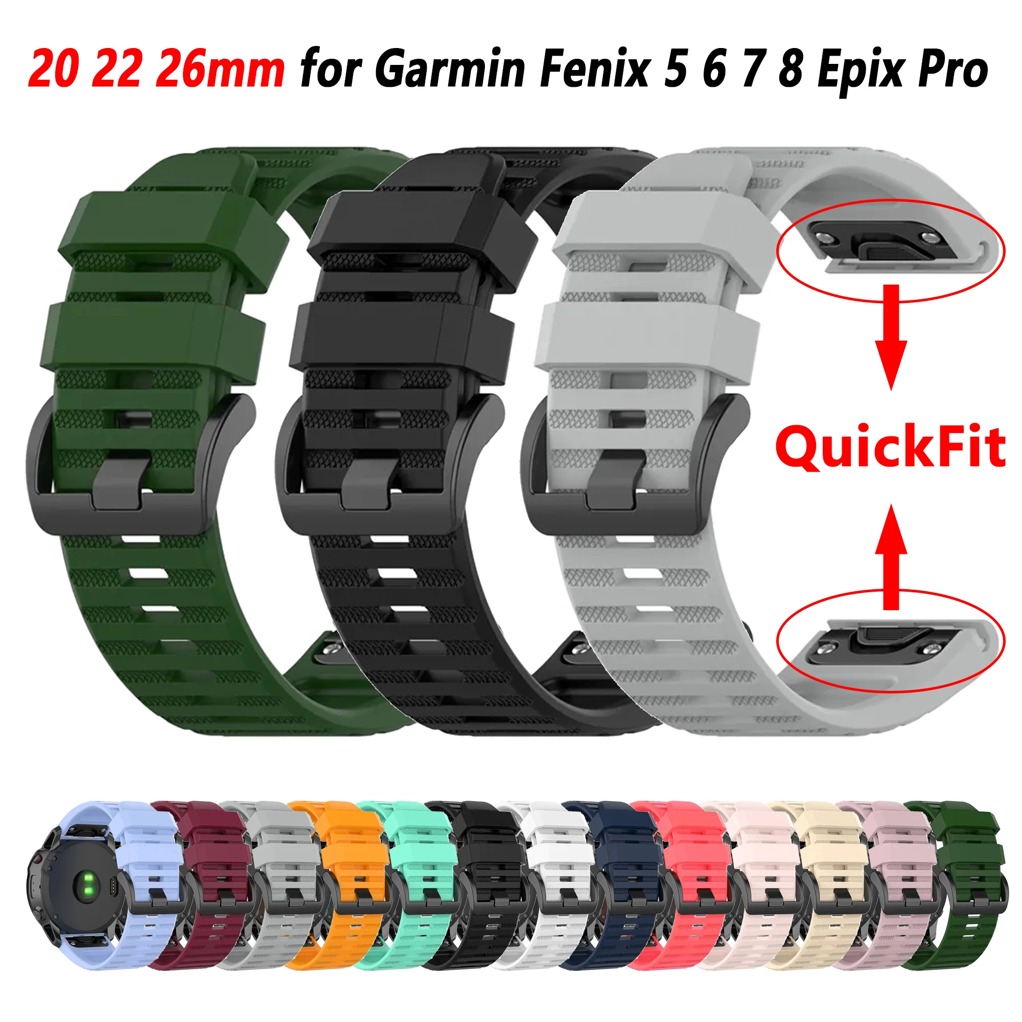

QuickFit 26 22 20mm Silicone Strap for Garmin Fenix 8 E 7 7X 6S 6X 6 Pro 5 5X 5S Enduro 3 2 Epix Pro Bracelet for Tactix 8 Strap