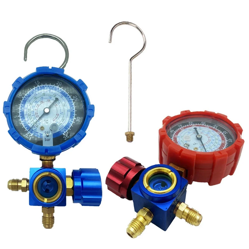 Air Condition Gauge For R410A R22 R134a R404A Valve 500psi/800psi Refrigerants Manifold Gauge Manometer with Visual Mirror
