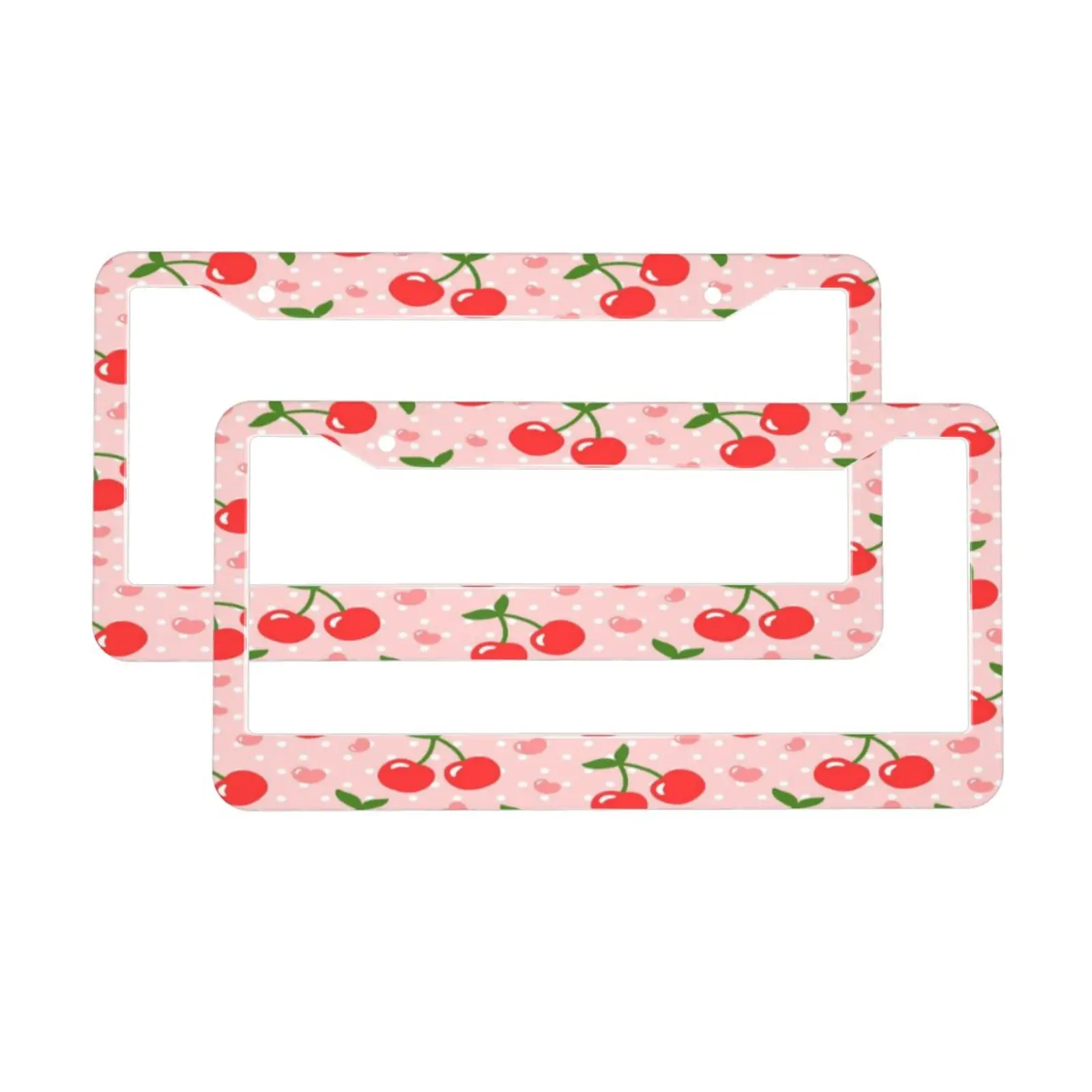 Cherry Love Print License Plate Frames Holder Aluminum Novelty Decorative Protector with Screws Car Decoration Accessories