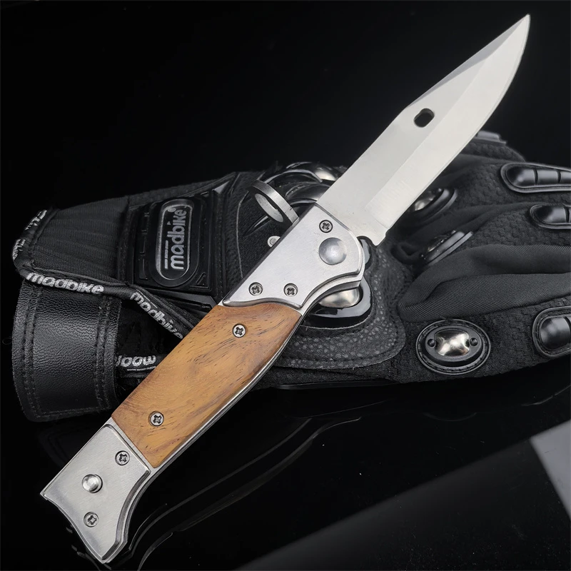 Military AK47 Tactical Folding Knife 440C Steel Blade Color Wood Handle EDC Combat Outdoor Self-defense Hunting EDC Tool Knives