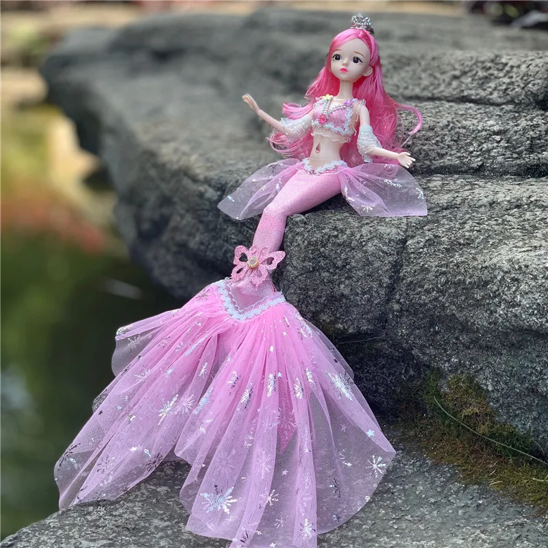 Muñeca sirena de boda de 11 pulgadas con falda de cola de pez, ropa de arcoíris, muñeca de princesa para novia, juguetes de vestir DIY para niñas, regalos, 1/6