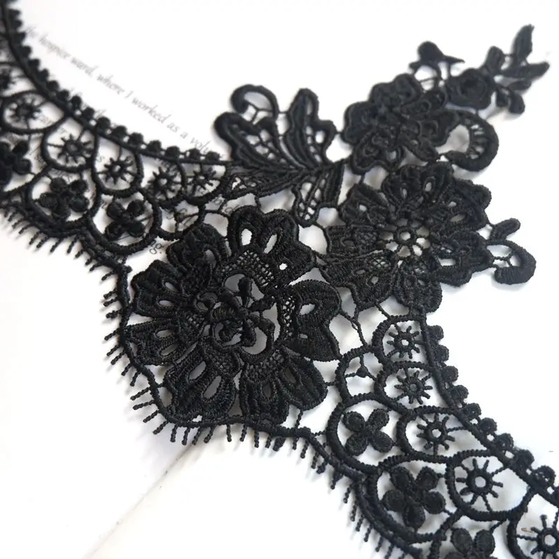 Polyester Embroidered Net Lace Fabric, Water Soluble, Black, White Lace Trim Ribbons, DIY Sewing, Handmade Craft Materials