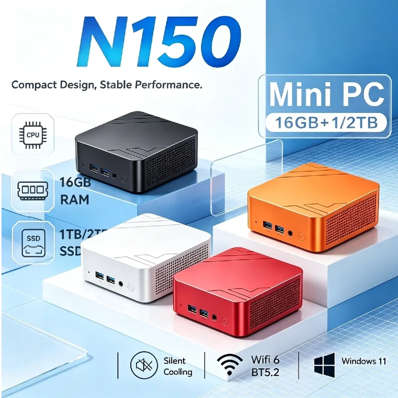 2026 Lightweight Mini PC Intel Core N150, 16GB RAM 512G-2TB SSD WiFi6 BT5.2 Smooth 4K Video Gaming PC