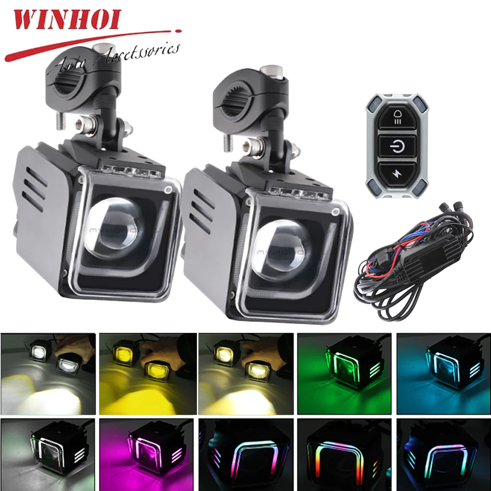 

2PCS Motorcycle Auxiliary Headlights with Mount Brackets Wire Harness Universal Front Motorcycle Led Headlight High Low Beam 12V