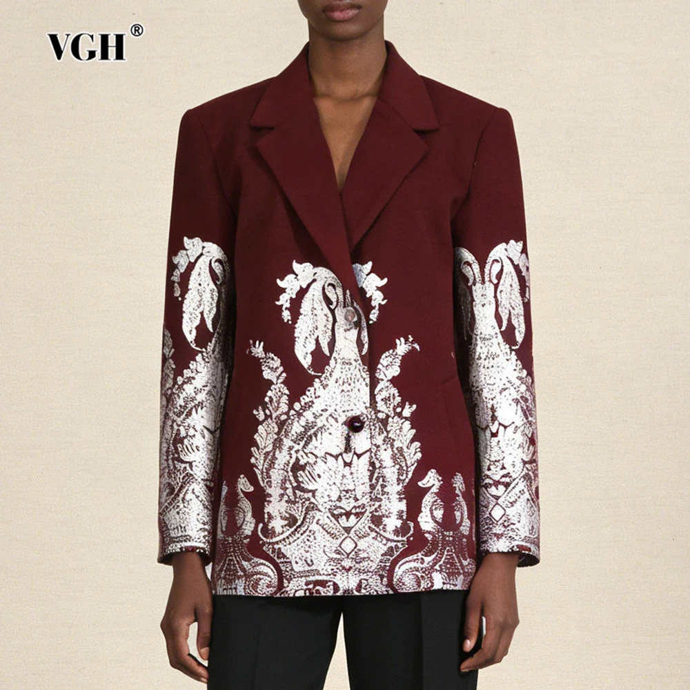 

Женский блейзер VGH с принтом в винтажном стиле, с V-образным вырезом, длинными рукавами, осенний повседневный пиджак для работы, новая женская модная модель