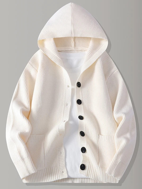 

Мужская повседневная вязаная толстовка с капюшоном, кардиган Jaet, свободный крой, на пуговицах, из полиэфирного волокна, стандартной длины, длинный цвет све