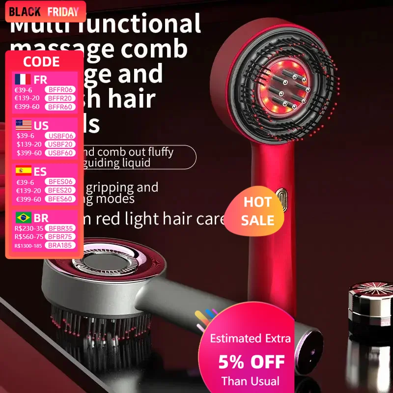 

Massage Comb Electric Vibration Red Light Therapy Hair Growth Massage Scalp Brush Anti Hair Loss Liquid Oil Applicator Hair Care