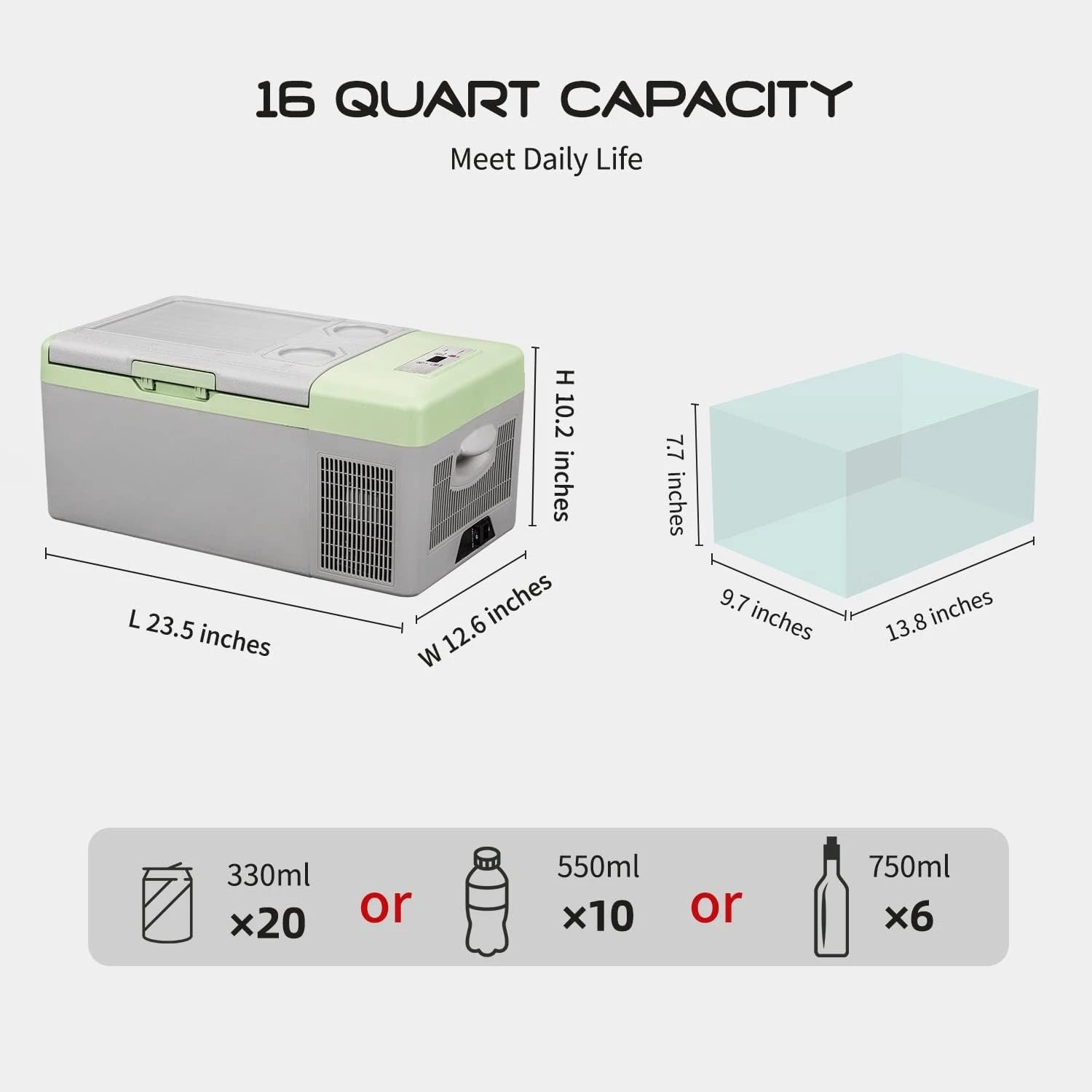 Y16T Portable Fridge 12 Volt Car Refrigerator 16 Quart Freezer for Fishing, Camping, RV, Truck, Boat-12/24V DC
