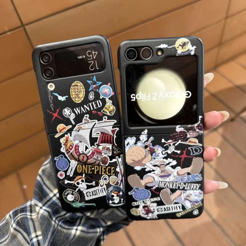 

Anime Cute cartoon O-One P-Piece Luffy Zoro Folding flip Phone Case For Samsung Z Flip 6 zflip4 zflip5 Z Back shockproof Cover