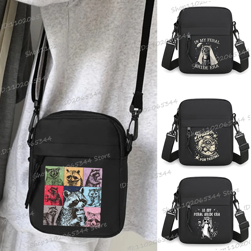 

New Raccoon Messenger Bag Women Men Vintage Casual Mini Mobile Phone Bag Funny Raccoon Teen Small Crossbody Bag