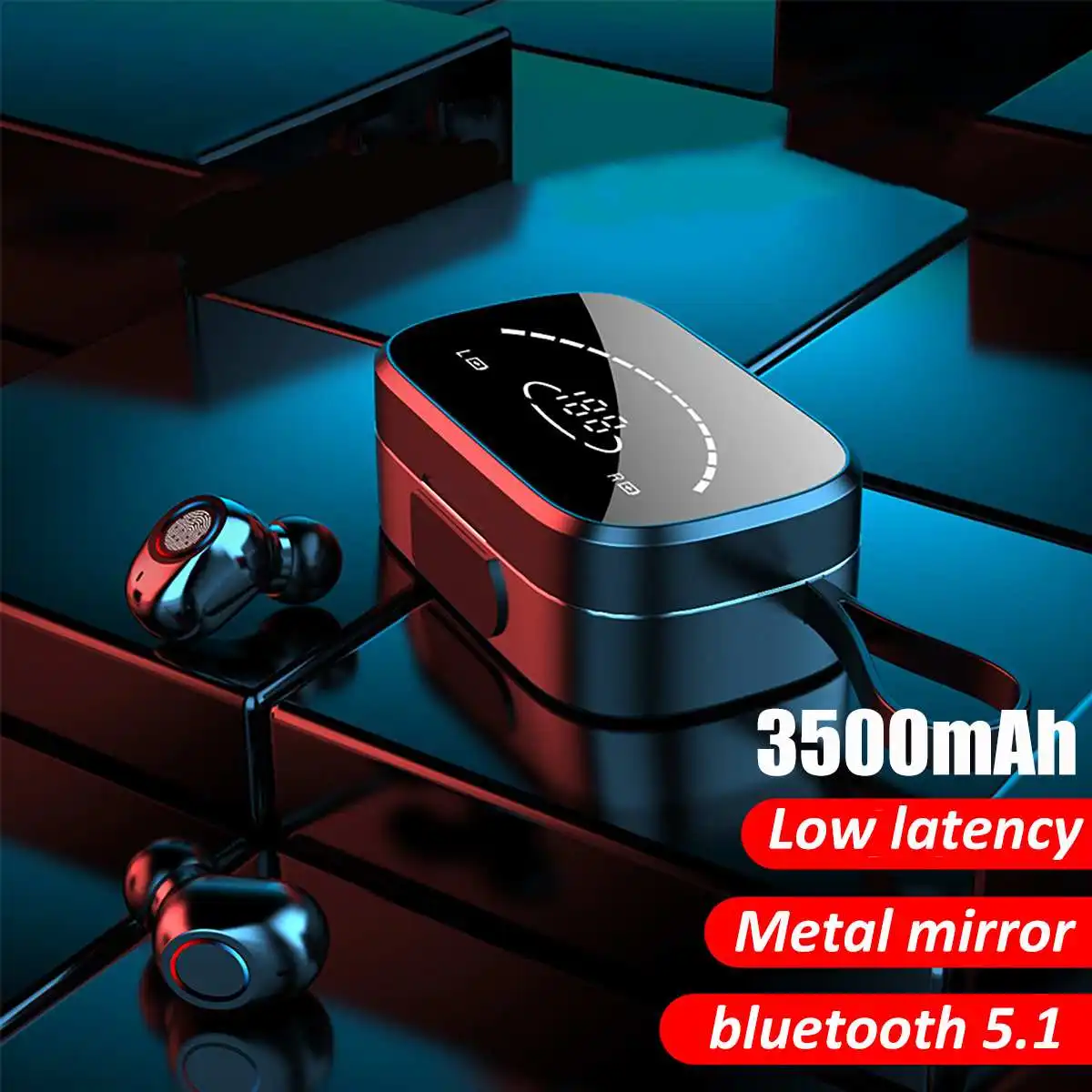 K2-s bluetooth 5.1 earbud nirkabel latensi rendah earphone Gaming dengan mikrofon tampilan Digital cermin 3500mAh kotak pengisi daya