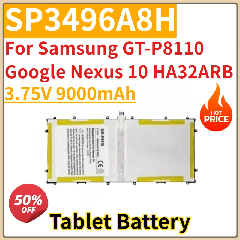 

SP3496A8H Аккумулятор для планшета 3,75 В 9000 мАч для Samsung GT-P8110 Google Nexus 10 HA32ARB Совершенно новый, высокое качество
