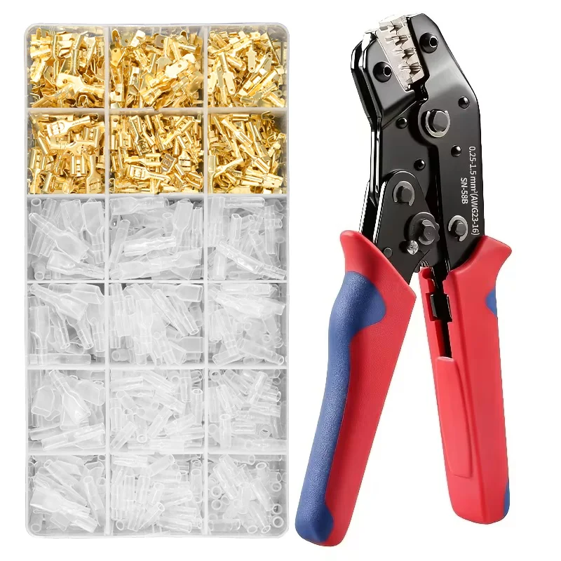 Kit de pinces à sertir pour fil SN-58B, avec 300 connecteurs mâles/femelles, bornes 2.8mm 4.8mm 6.3mm et manchon isolant