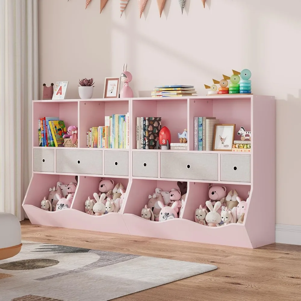 

2 Set Kids Toy Storage Cabinet Organizer with Bookshelf, MultiShelf Bookcase with Cubby Organizer Cabinet and Drawers for Boys G