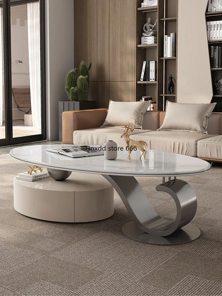 Light luxury modern simple marble ultra-microcrystalline stone oval living room coffee table