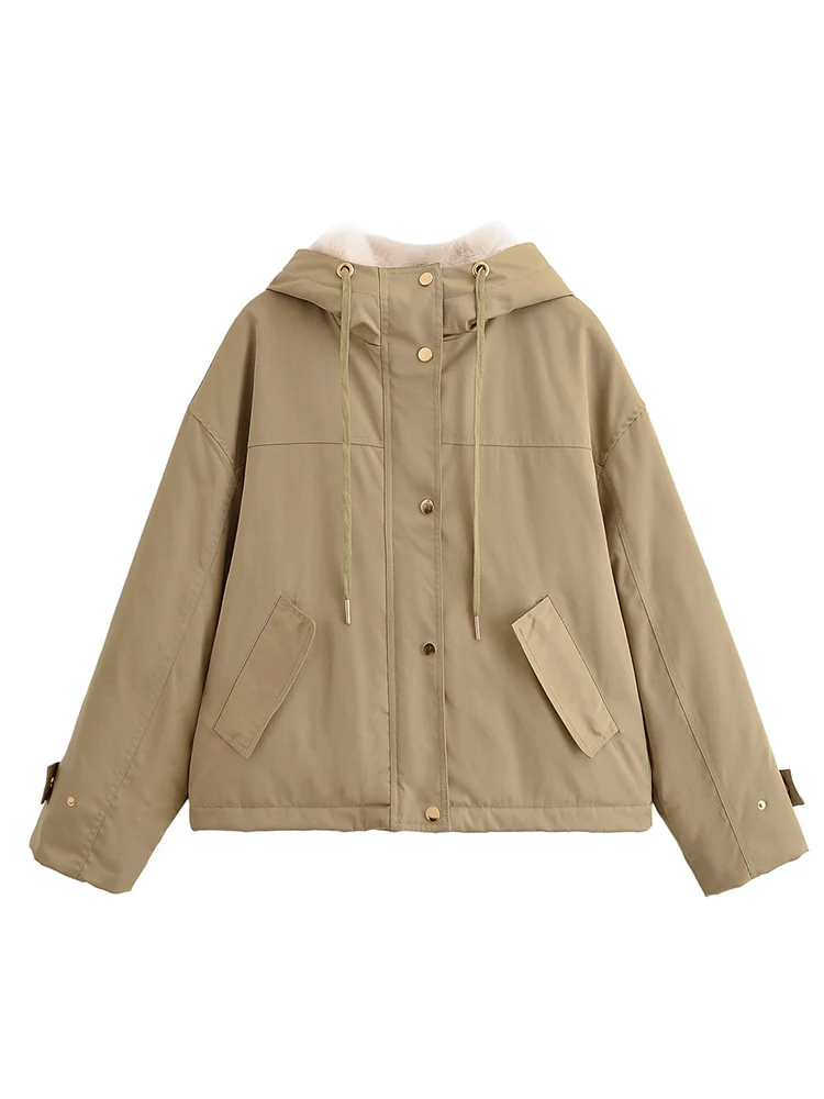 

Women's Thickened Short Jacket With Fur Collar Hooded Parka Coat Winter Street Style Loose Warm Winter Jacket Ladies Fashion
