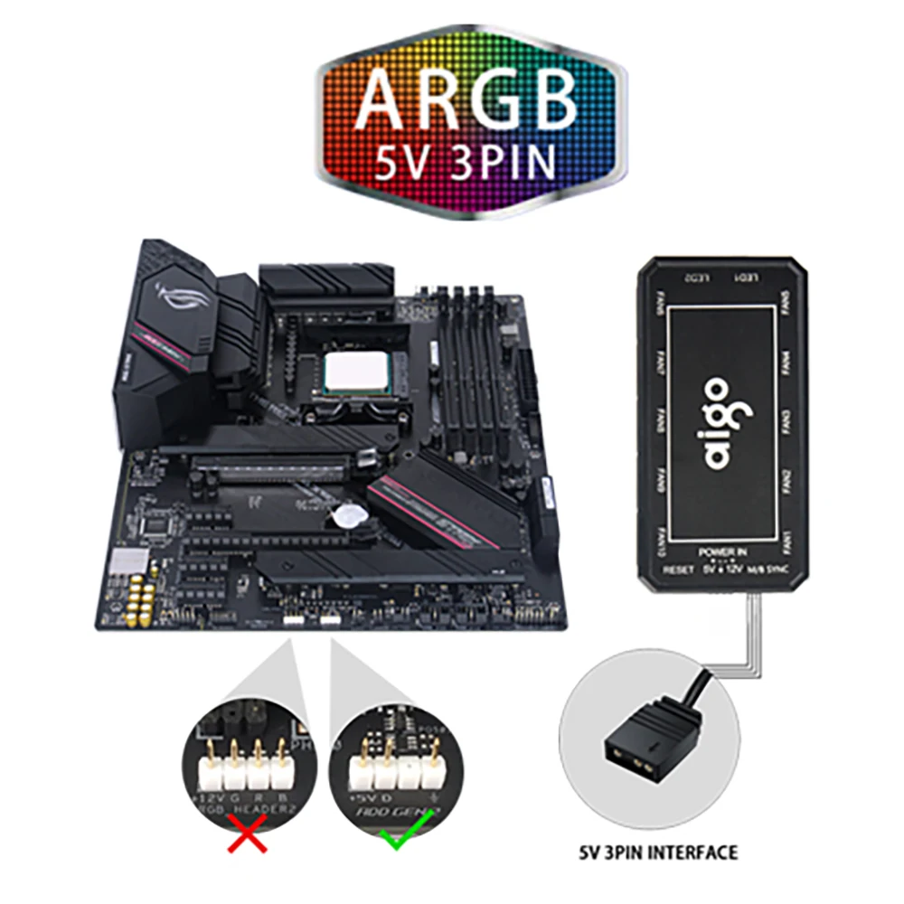 Aigo AR12 흰색 120mm RGB 팬 환풍기, PC 게이머 컴퓨터 케이스 키트, 팬 냉각 쿨러, 12cm 속도 조정, 12V ARGB 팬, ventoinha