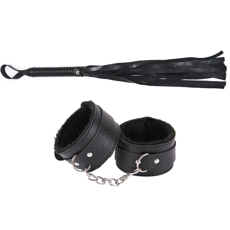 

BDSM Bondage Set Plush Handcuffs With Whip Sex Slave Games for Adult Racing Riding Horse Flogger Erotic Accessories Couples