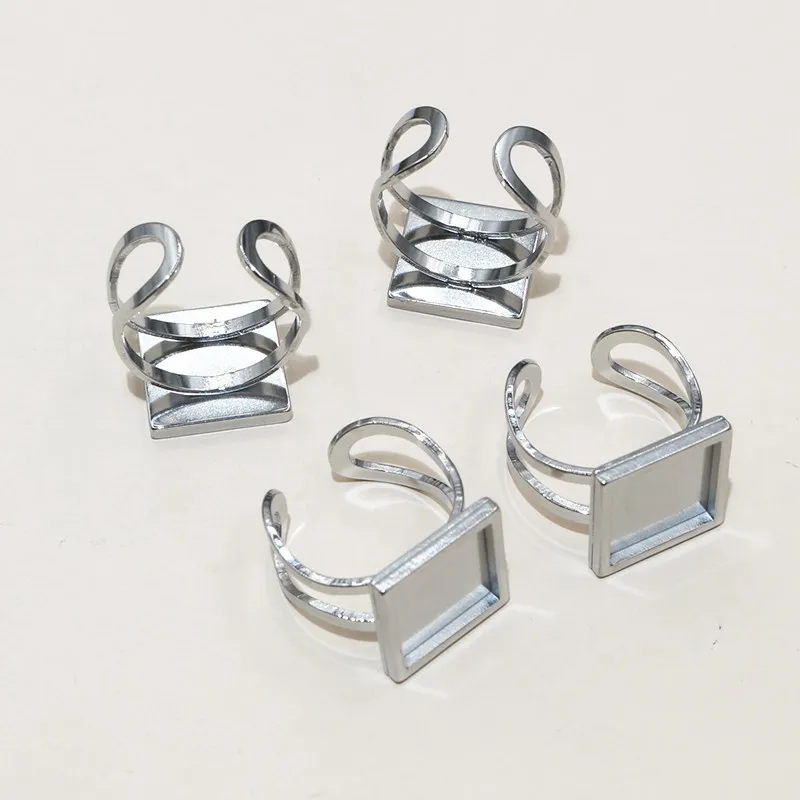 5 sztuk/partia kwadratowych prostokątnych ze stali nierdzewnej o grubości regulowanego pierścienia pusta podstawa pasuje do 12/20/25mm 18x25mm kaboszon DIY ustalenia — zdjęcie 4