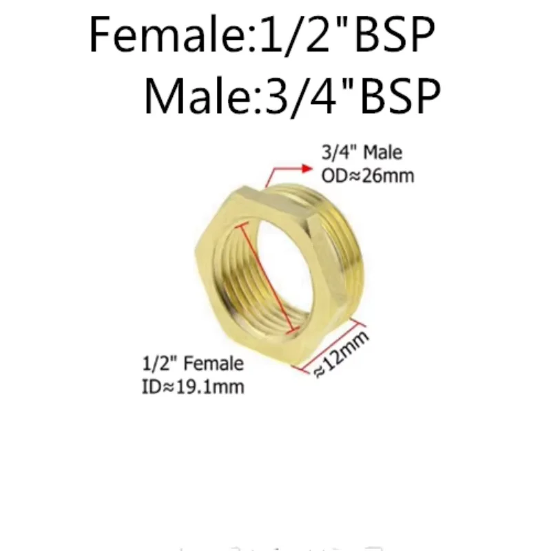 Reductor de buje hexagonal de latón, conector acoplador de adaptador de agua y Gas de cobre, 1/8, 1/4, 3/8, 1/2, 3/4, F a M